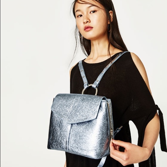 Zara metallic backpack with flap - Picture 2 of 5